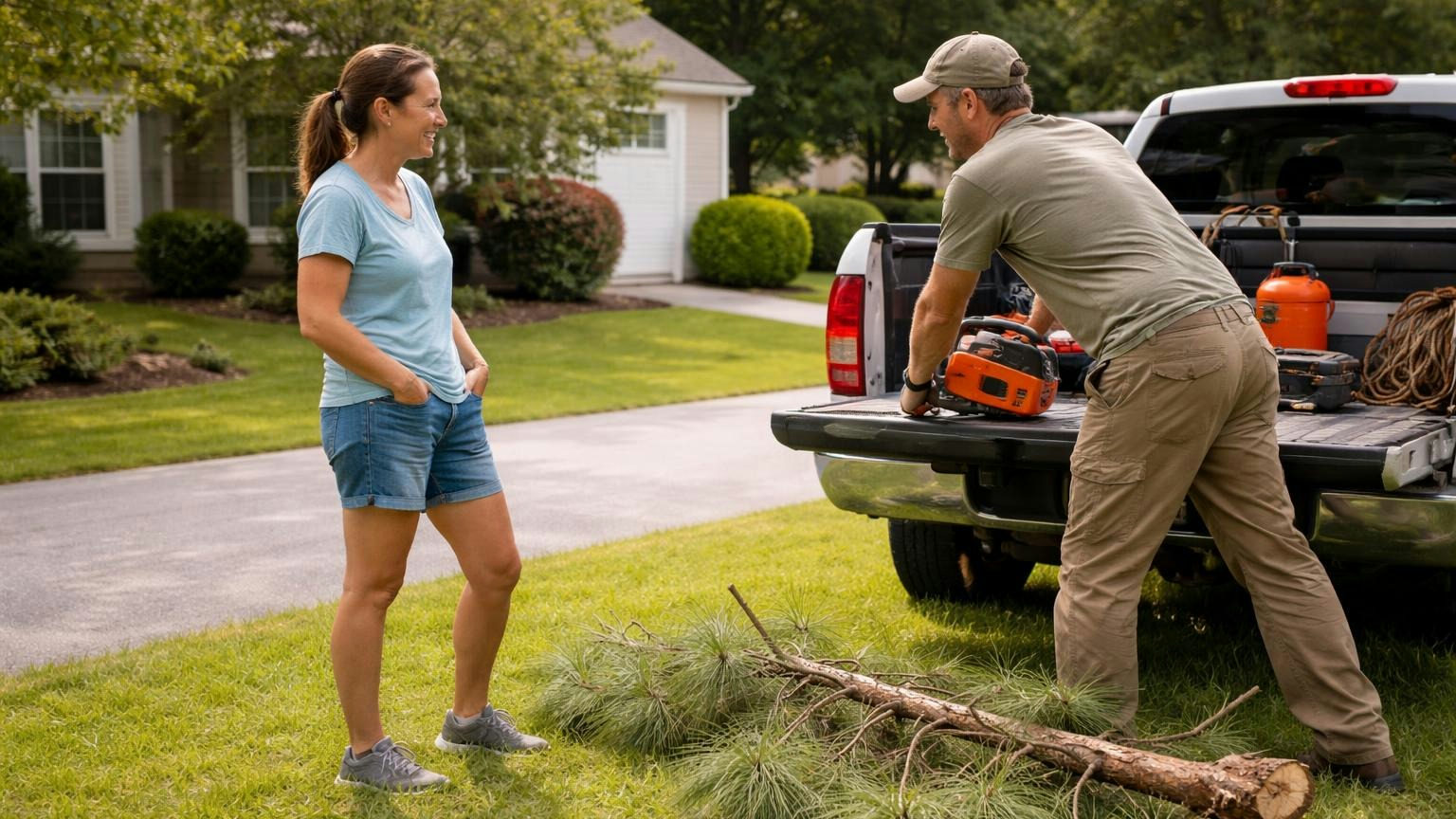 **Family is the easy one to miss.** In North Carolina, a payment to a director's relative needs the board's approval before the work. A woman in her forties on her front lawn on a Saturday morning talking with her brother-in-law as he loads a chainsaw into the bed of his work truck, a fallen pine branch on the grass between them, no readable text