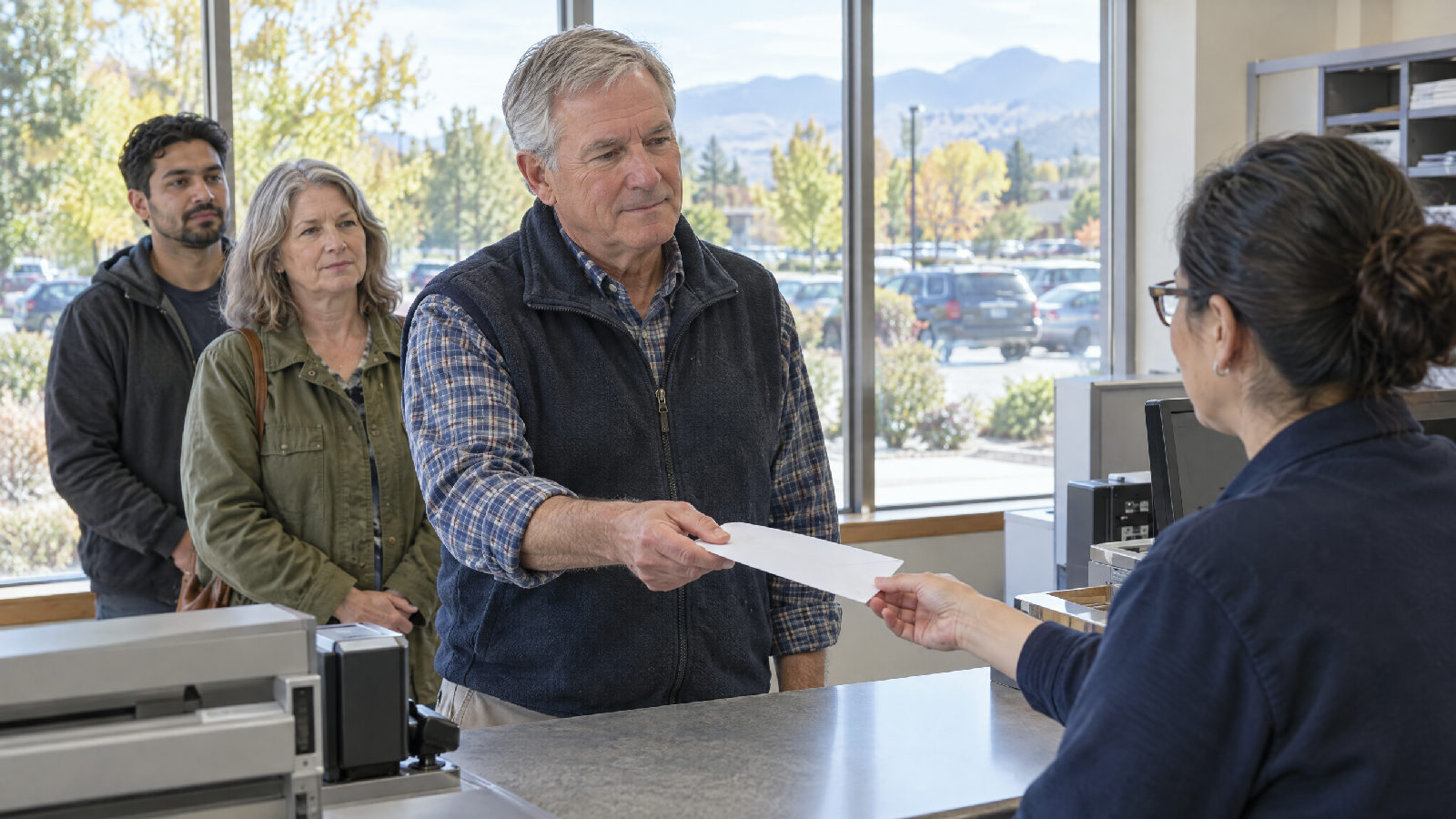 **By what mail, in what order.** Colorado decides who gets the board's letter, how it is sent, and in what order the letters come. A board member at a small post office counter in the morning handing a plain sealed envelope across to a clerk, a few neighbors waiting in line behind him