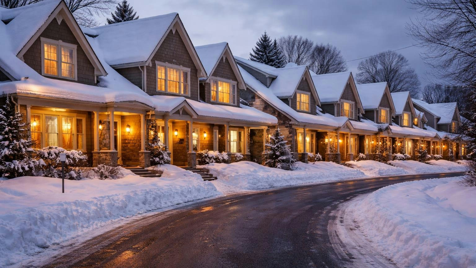 **Created on or after June 1, 1994?** Then chapter 515B, Minnesota's Common Interest Ownership Act, is the law your board answers to. Snow-covered townhomes with shared rooflines along a curving Minnesota street at dusk, warm windows glowing, a plowed shared driveway and snowbanks along the curb