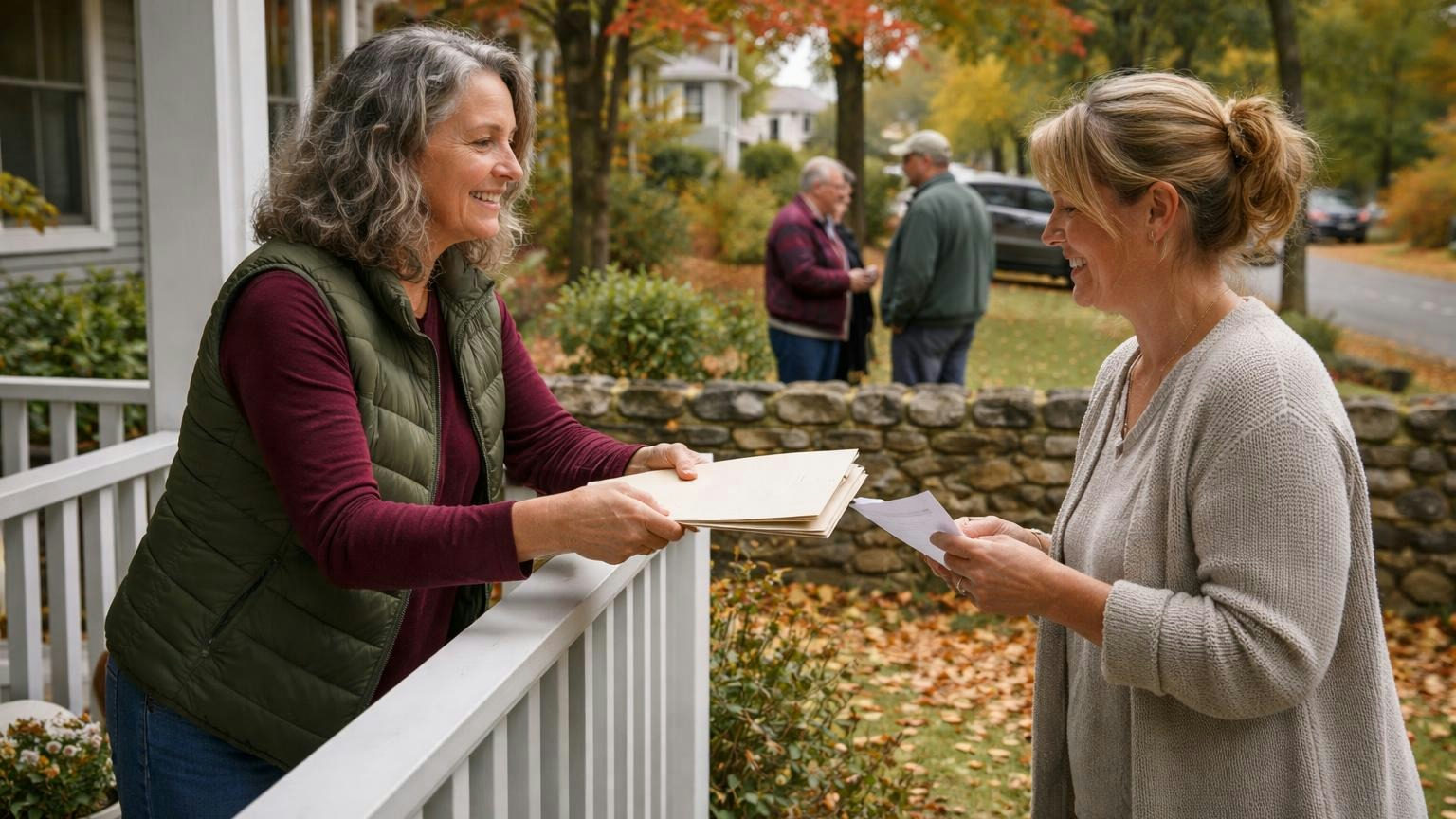 **Five days' written demand.** That is how a six-month member asks to see the members' meeting minutes and the member list. On a front porch on a fall Saturday, a board secretary hands a slim plain folder across the railing to a homeowner holding a folded note