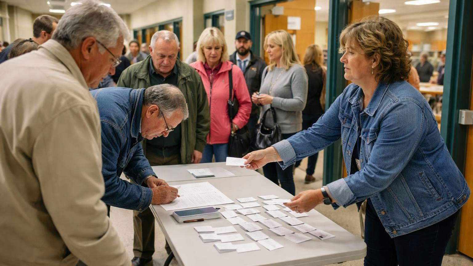 **Open to whom?** In Ohio, the annual meeting belongs to the owners. The board's own meetings do not, unless the board says so. Neighbors signing in at a folding table by the doors of a school cafeteria on a weekday evening, a board member handing out blank name tags as owners file in