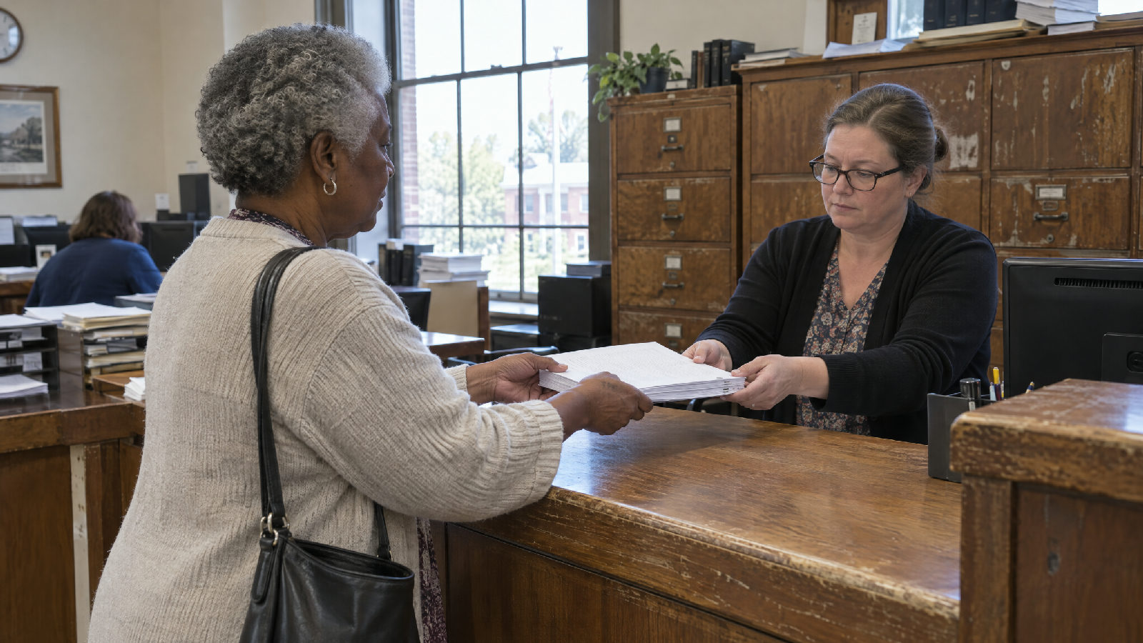 **Recorded, or not enforceable.** A rule the board never properly recorded is one a homeowner can ignore and win. A board member handing a bound document across a county records office counter to a clerk