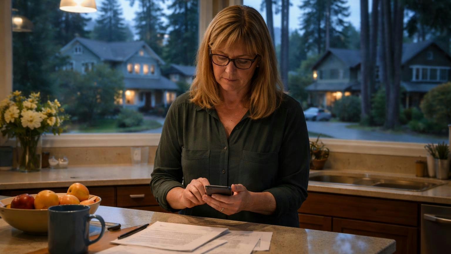 **Eleven days short.** A Thursday meeting called on Monday was the habit; Washington now asks for 14 days. A board president at her kitchen counter on a weeknight, thumb on the send button of an email on her phone, through the window a quiet street of craftsman homes under tall firs in the last blue light