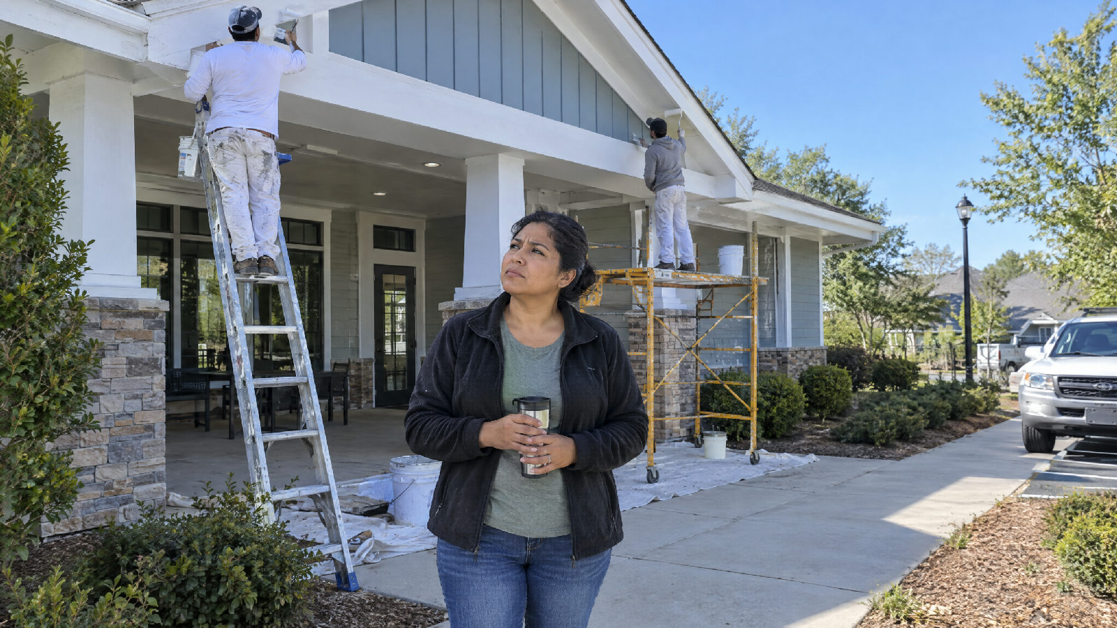 **The work the board pays for.** A board that sees only the total line item cannot tell how much of it reached the vendor. A board member watching a painting crew repaint the trim of the community clubhouse